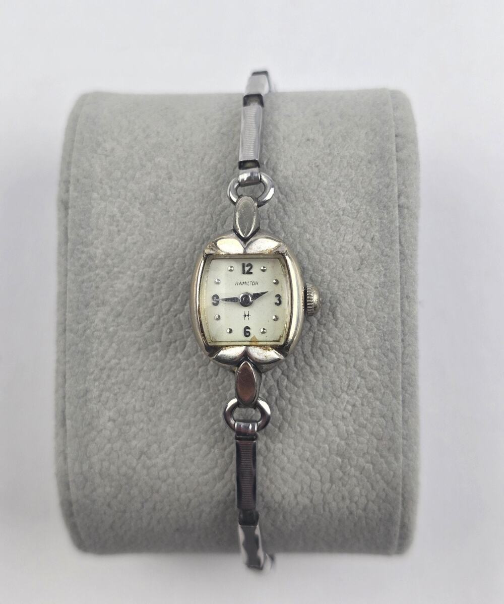 Vintage Hamilton 10k White RGP women's dainty wind-up watch running good
